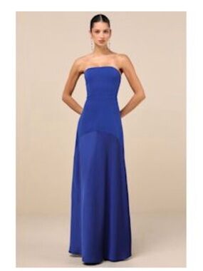 Lulus Women Compelling Style Strapless A-Line Maxi Dress Blue S